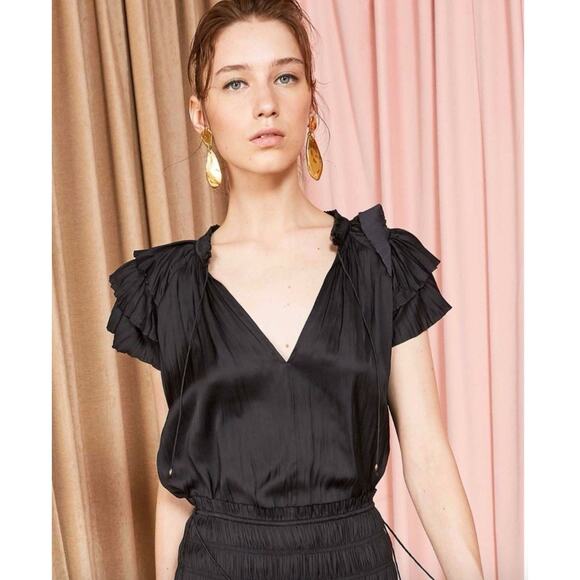 NWT Ulla Johnson Womens Mara Top Noir Black Size 0 Japanese Satin Plisse Pleat - Picture 4 of 11